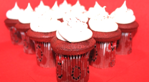Super Tall Red Velvet Cupcakes.