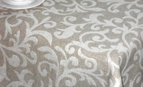 Frayed linen tablecloth taupe gray off white heavy weight.