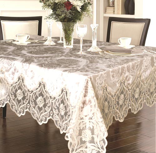 Delux Cut Velvet Tablecloth Taupe.
