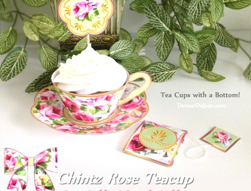 Pink Rose Paper Tea Cup Cupcake Wrapper Set by DetourDuJour.
