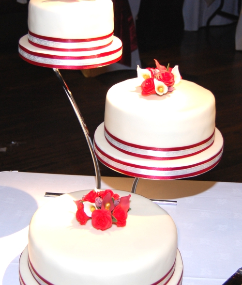 Separate tiered wedding cake.