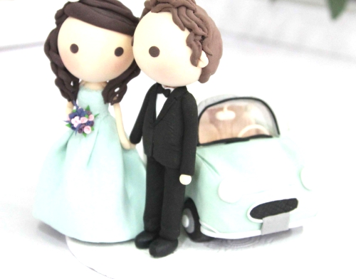 Wedding Cake topper Clay Couple in Mint green wedding and.