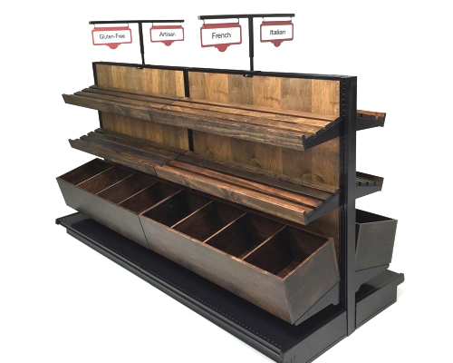 Bakery Display Shelves. Double Sided Wood Gondola Kit. 54 x 8ft L.
