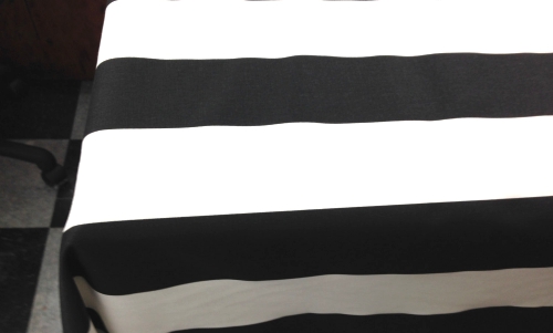 Stripe Tablecloth overlay table topper black and white.