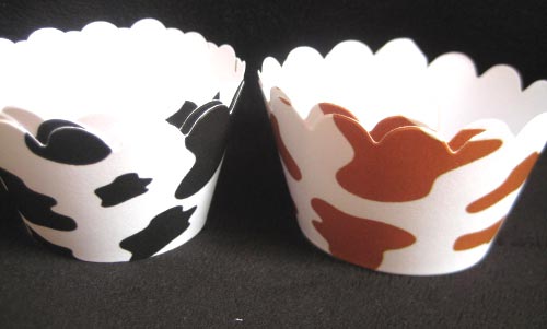 Cow Print Cupcake Wrappers Black or Brown Spots.
