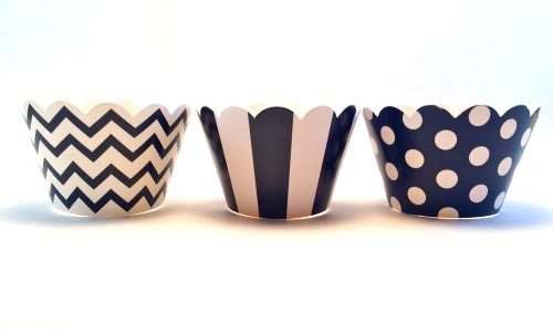 20 Black and white cupcake holders wrappers polka dotted dots.