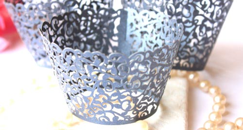 Black Lace Filigree Cupcake Wrappers for MINI or Standard.