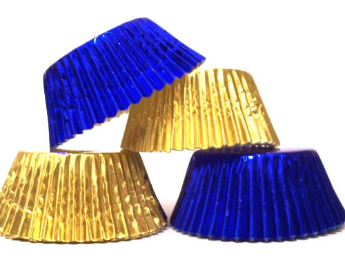 60 Mix of Gold and Blue Foil Standard Size Cupcake Liners.