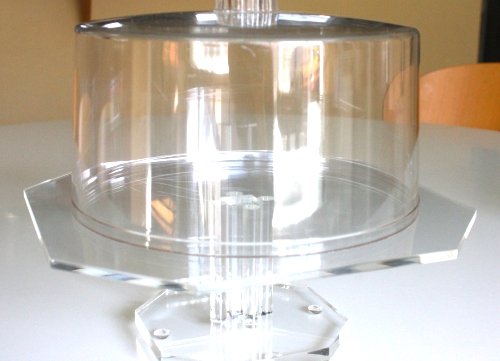 Vintage Clear Lucite Cake Stand and Plastic Cake Cover.