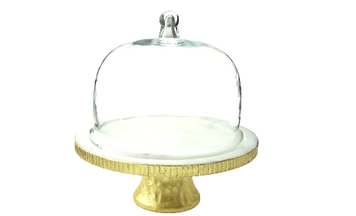 White Marble Cake Stand with Gl Dome.