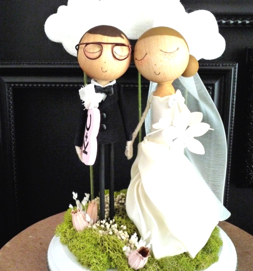 Wedding Cake Topper with Custom Wedding Dress and Cloud.