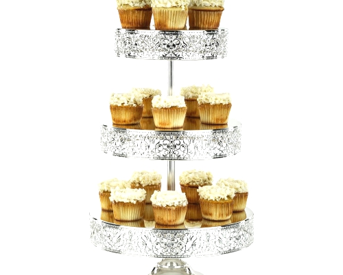 3- Tier Shiny Metallic Reversible Dessert Cupcake Stand.