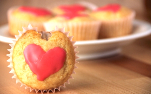 Heart-Shaped Cranberry Cream Cheese Muffins.