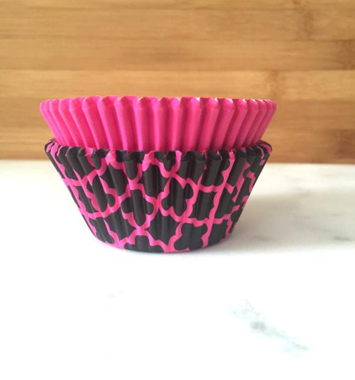 Hot Pink & Black Cupcake Liners. Standard Sized.