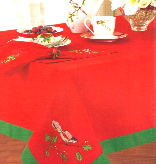Lenox Holiday Winter Song Bird Oblong Fabric Tablecloth.