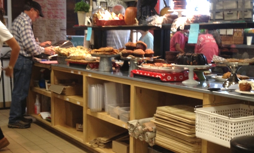 Behind the bakery counter European Flair Vintage bakery. Bakery interior. Shop counter.