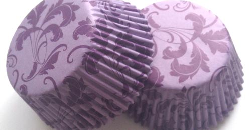 Purple Damask Cupcake Liners 50 count Wedding Baking Cups.