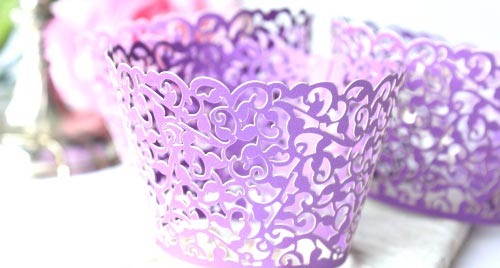 Purple Lace Filigree Cupcake Wrappers for Standard or MINI.