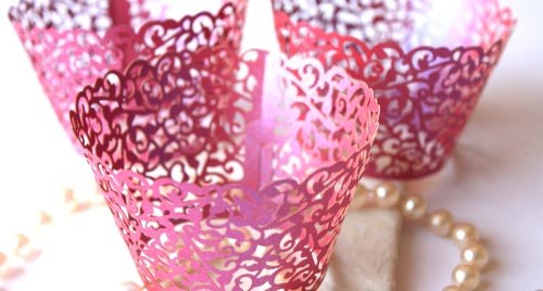 Magenta Lace Filigree Cupcake Wrappers for Standard or.