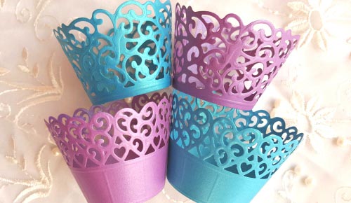 12 Purple Teal Lace Cupcake Wrappers Pearlised Lace.