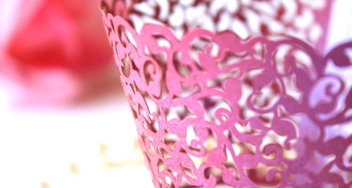 Magenta Lace Filigree Cupcake Wrappers for Standard or MINI.