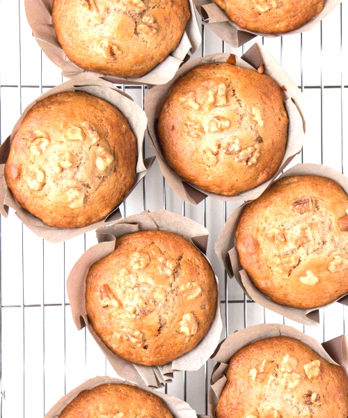 Bakery Style Banana Nut Muffins.