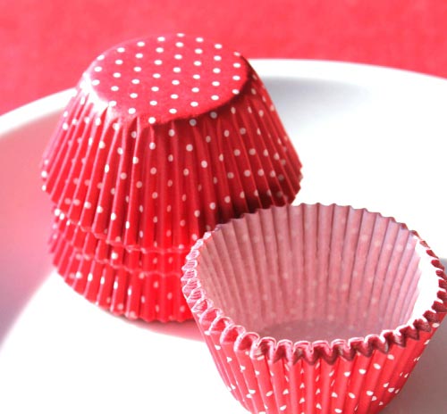 Mini Red Dot Cupcake Liners with Tiny by thebakersconfections.