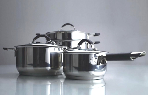 Stainless steel cookware with tempered gl lid and.