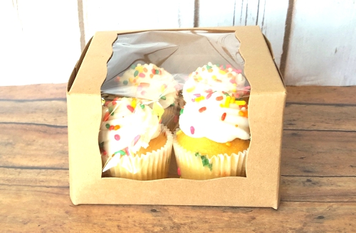5 Small Kraft Brown Bakery Boxes With Window 4 x 4.