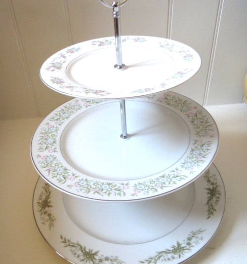 Pastry Stand Three Tier Serving Tray Vintage Plates.