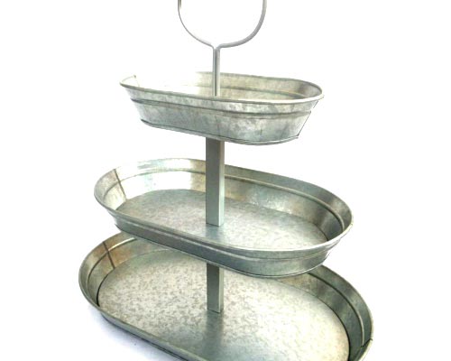 Galvanized Steel Serving Stand 3 Tier Rustic Display Bar.