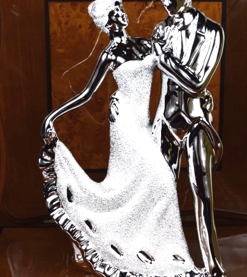Italian Silver Bride &, Groom Figurine Statue Wedding Couple Valentine.